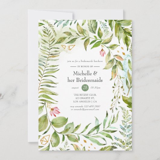 水彩幾何学結晶ブリデスメイド昼食会 招待状 (正面)