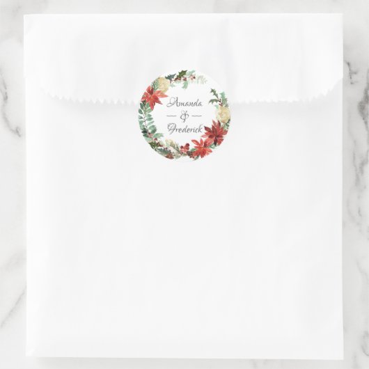 水彩幾何模様のユーカリクリスマスウェディング ラウンドシール (バッグ)