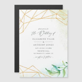 水彩幾何結晶結婚の マグネット招待状