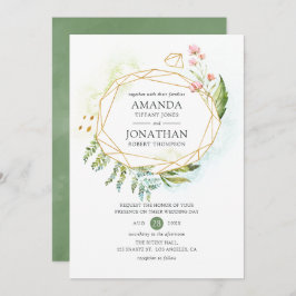 水彩幾何結晶緑結婚色 招待状