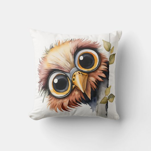 水彩広目鳥 クッション (正面)