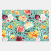 水彩庭カラフル花模様 ラッピングペーパーシート (正面3)