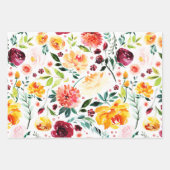水彩庭カラフル花模様 ラッピングペーパーシート (正面2)
