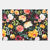 水彩庭カラフル花模様 ラッピングペーパーシート (正面)