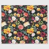 水彩庭カラフル花模様 ラッピングペーパー (フラット)