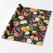 水彩庭カラフル花模様 ラッピングペーパー (アンロールド)