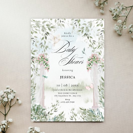 水彩庭園のベビーシャワー 招待状