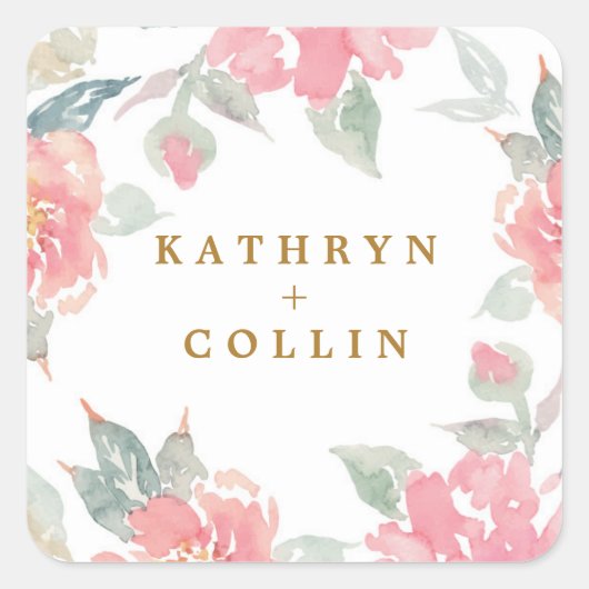 水彩庭園の結婚式シール スクエアシール (正面)