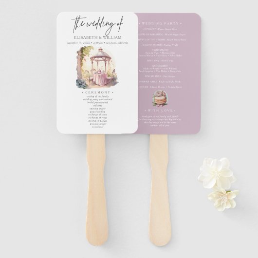 水彩庭園の結婚式式プログラム ハンドファン (正面&裏面)