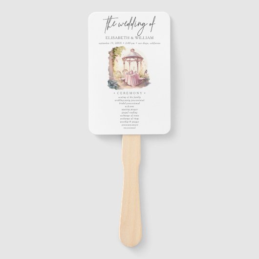 水彩庭園の結婚式式プログラム ハンドファン (正面)