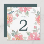 水彩庭園の結婚式結婚のテーブル番号 招待状 (正面/裏面)