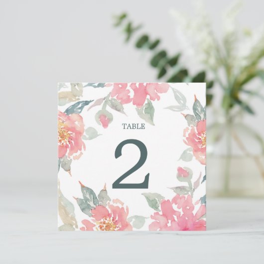 水彩庭園の結婚式結婚のテーブル番号 招待状 (スタンド正面)