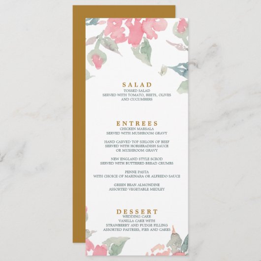 水彩庭園の結婚式結婚のディナーメニュー メニュー (正面/裏面)