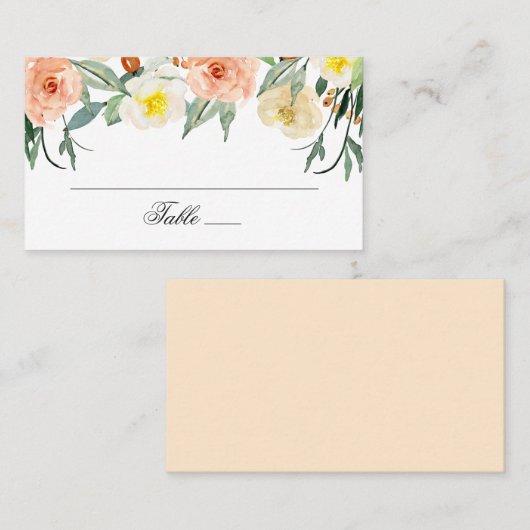 水彩庭園の花。赤面結婚フローラ プレイスカード (正面/裏面)