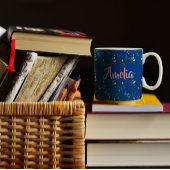 水彩庭園ピンク色のブルーパターンコーヒーマグ コーヒーマグカップ