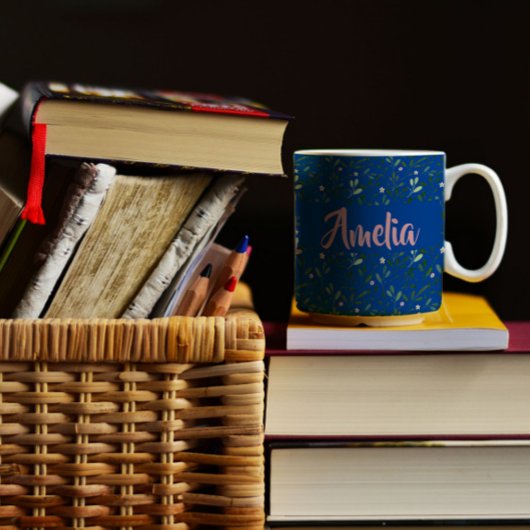 水彩庭園ピンク色のブルーパターンコーヒーマグ コーヒーマグカップ