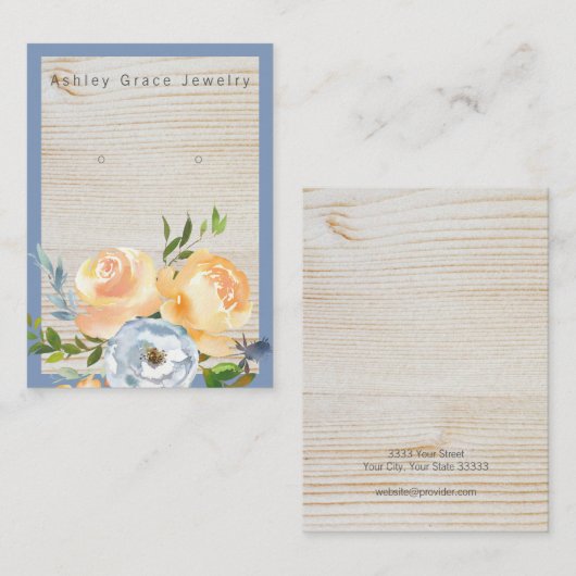 水彩庭園フローラ木製イヤリング表示カード 名刺 (正面/裏面)