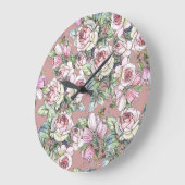 水彩庭園：バラチューリップエレガンス。 ラージ壁時計 (傾斜)