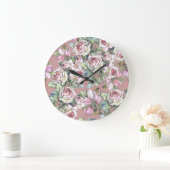 水彩庭園：バラチューリップエレガンス。 ラージ壁時計 (ホーム)