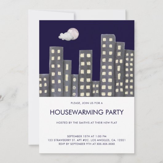 水彩建物引っ越し祝いパーティーパーティー 招待状 (正面)