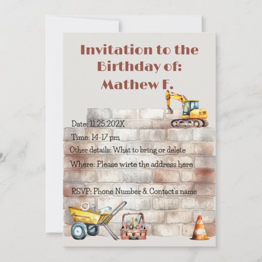 水彩建築をテーマにした自然誕生日 招待状 (正面)