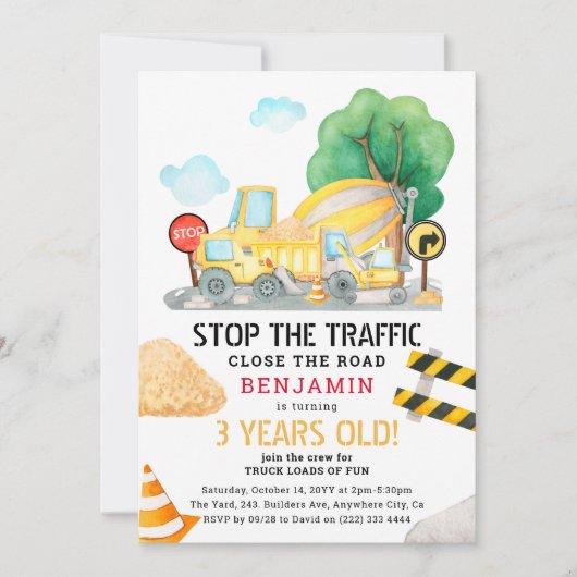 水彩建築子供の誕生日任意の年齢 招待状 (正面)