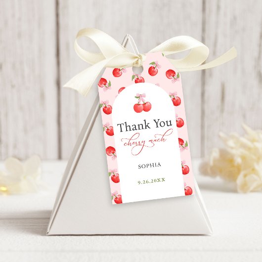 水彩弓さくらんぼ第1誕生日 ギフトタグ