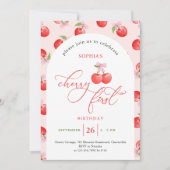 水彩弓さくらんぼ第1誕生日 招待状 (正面)