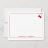 水彩弓とさくらんぼ赤縁ど名前をカスタムする ノートカード (正面)