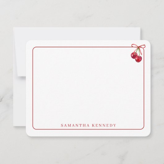 水彩弓とさくらんぼ赤縁ど名前をカスタムする ノートカード (正面)
