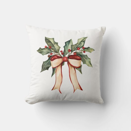 水彩弓クリスマスホリーモダン素朴 クッション (正面)