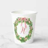水彩弓ストライプのリースクリスマスモノグラム 紙コップ (正面)