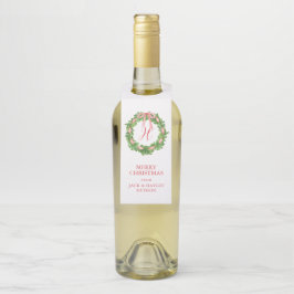 水彩弓ストライプのリースモノグラムクリスマス ボトルネックタグ