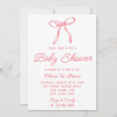 水彩弓ピンクの手の赤ん書坊の女の子シャワー 招待状 (正面)