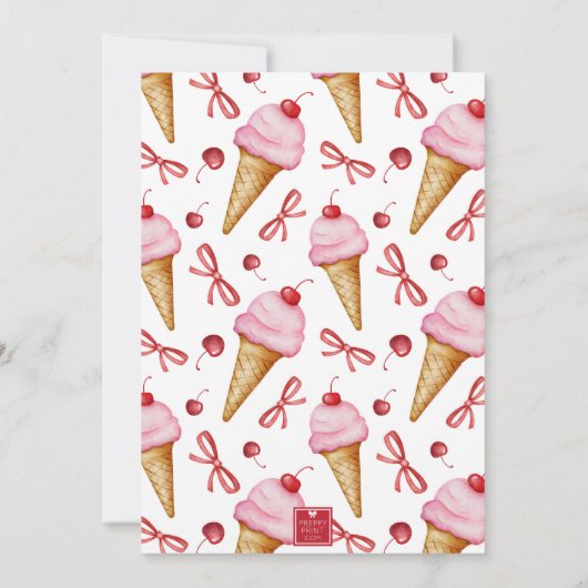 水彩弓ピンクアイスクリームコーンパーティー 招待状 (裏面)