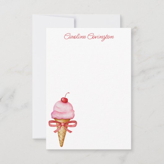 水彩弓ピンクアイスクリームコーン サンキューカード (正面)