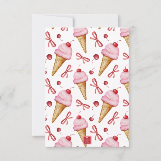水彩弓ピンクアイスクリームコーン サンキューカード (裏面)