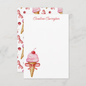 水彩弓ピンクアイスクリームコーン サンキューカード (正面/裏面)