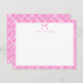 水彩弓ピンク名門私立校風のの格子模様ベビーノートカード ノートカード (正面/裏面)