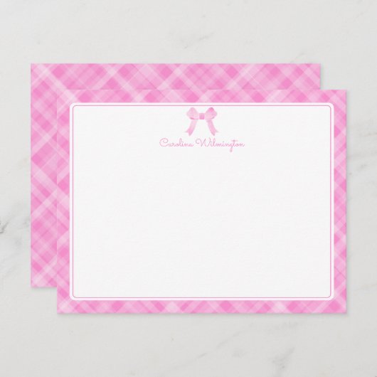 水彩弓ピンク名門私立校風のの格子模様ベビーノートカード ノートカード (正面/裏面)