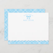水彩弓ブルー名門私立校風のプレイドボーイベビーシャワー ノートカード (正面/裏面)