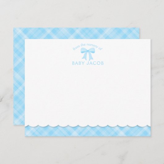 水彩弓ブルー名門私立校風のプレイドボーイベビーシャワー ノートカード (正面/裏面)