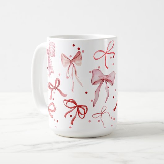 水彩弓マグを赤とピンで コーヒーマグカップ (正面左)