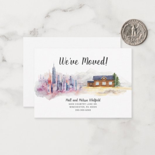 水彩引っ越しましたの都市から国への移動 ノートカード (正面/裏面インサイチュ)