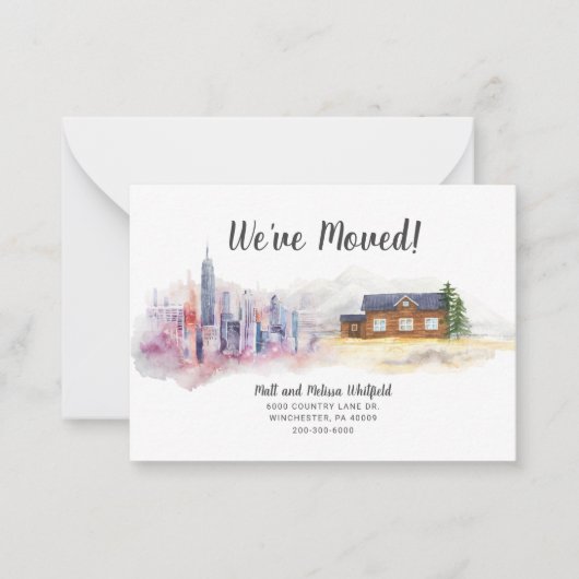 水彩引っ越しましたの都市から国への移動 ノートカード (正面)