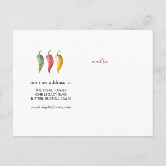 水彩引っ越しました唐辛子はがき ポストカード (裏面)