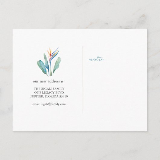 水彩引っ越しました熱帯花はがき ポストカード (裏面)