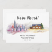 水彩引っ越しました都市から国への移動 案内状 (正面/裏面)