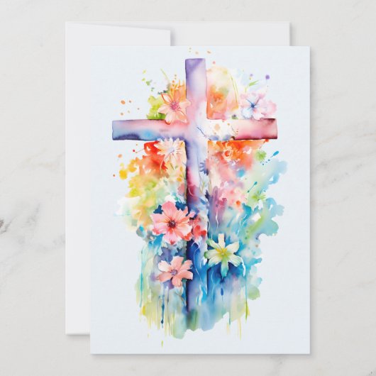 水彩彼は宗教的な復活祭のフローラ上昇 招待状 (裏面)