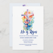 水彩彼は宗教的な復活祭のフローラ上昇 招待状 (正面/裏面)